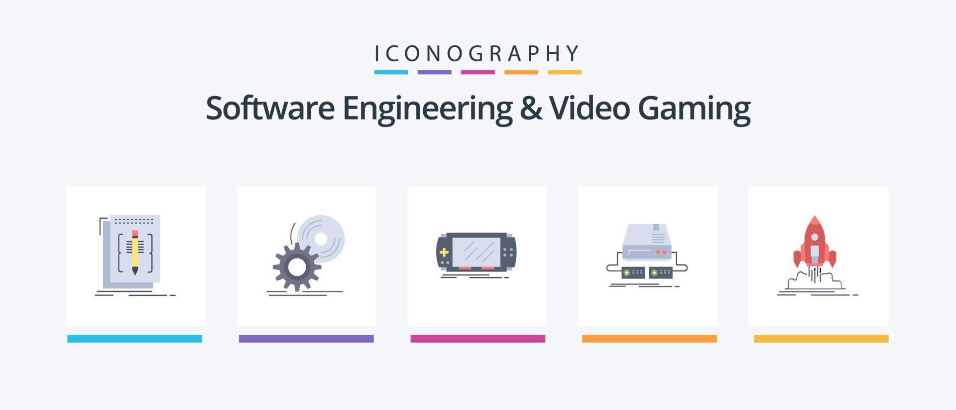 Software Engineering And Video Gaming Flat 5 Icon Pack Including gaming. console. software. psp. game. Creative Icons Design vector