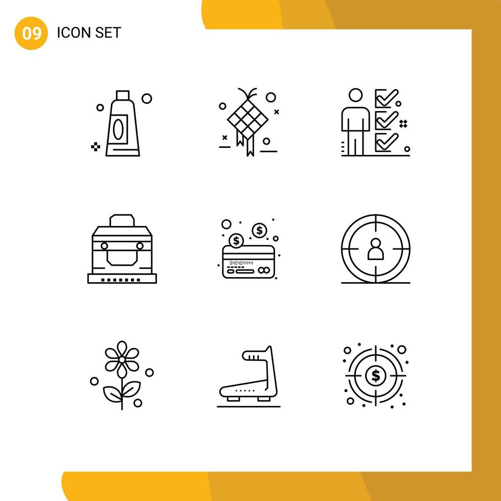 Stock Vector Icon Pack of 9 Line Signs and Symbols for card chest checklist box man Editable Vector Design Elements