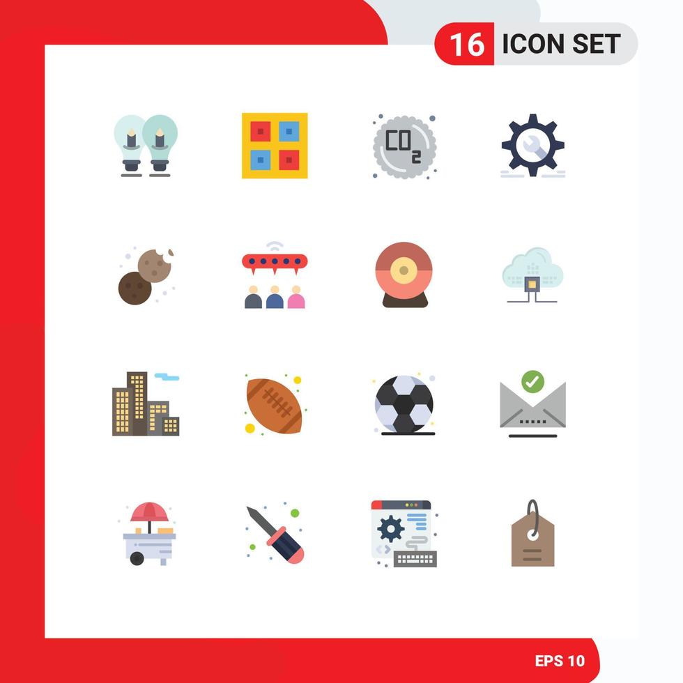 Set of 16 Vector Flat Colors on Grid for wrench cog logistic setting pollution Editable Pack of Creative Vector Design Elements