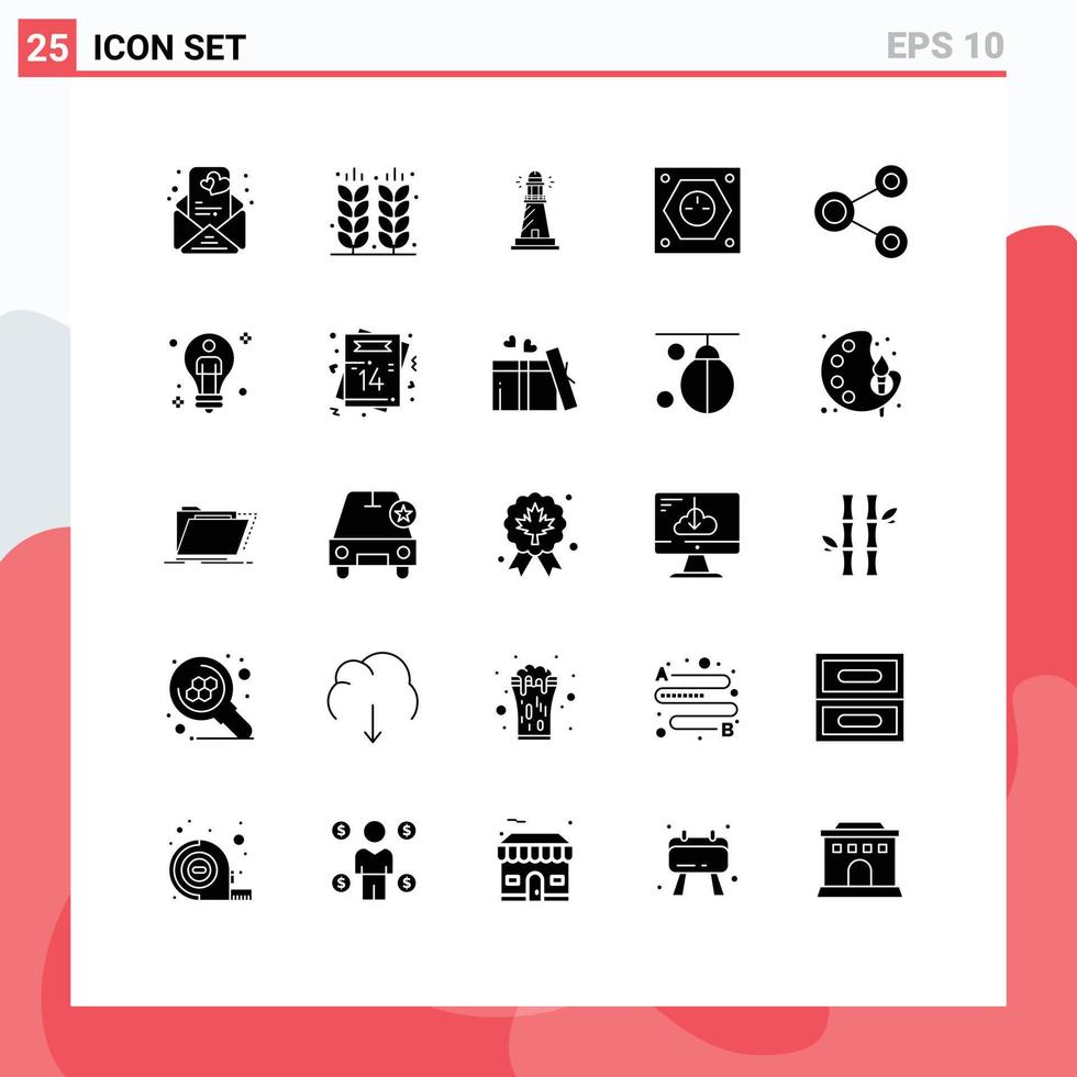 Group of 25 Modern Solid Glyphs Set for socket plug lighthouse energy ocean Editable Vector Design Elements