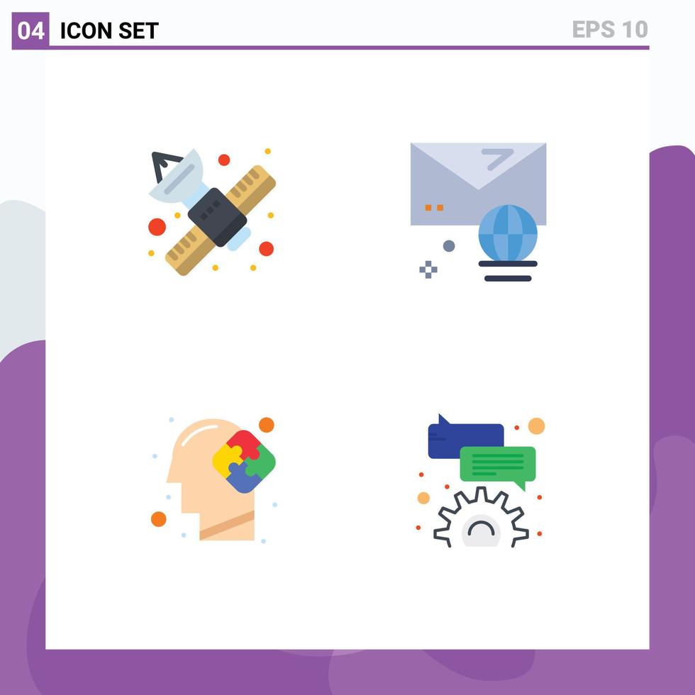 4 User Interface Flat Icon Pack of modern Signs and Symbols of communication human satellite email solution Editable Vector Design Elements