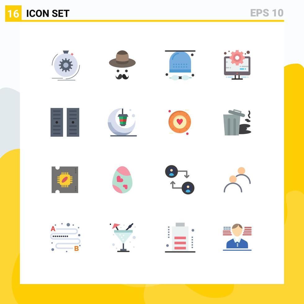 Group of 16 Modern Flat Colors Set for setting computer fathers business glasses Editable Pack of Creative Vector Design Elements
