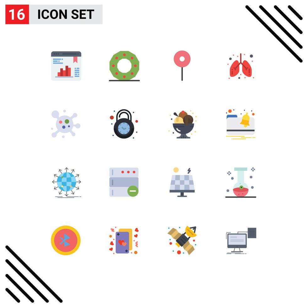 Mobile Interface Flat Color Set of 16 Pictograms of molecule medical shape lungs care Editable Pack of Creative Vector Design Elements