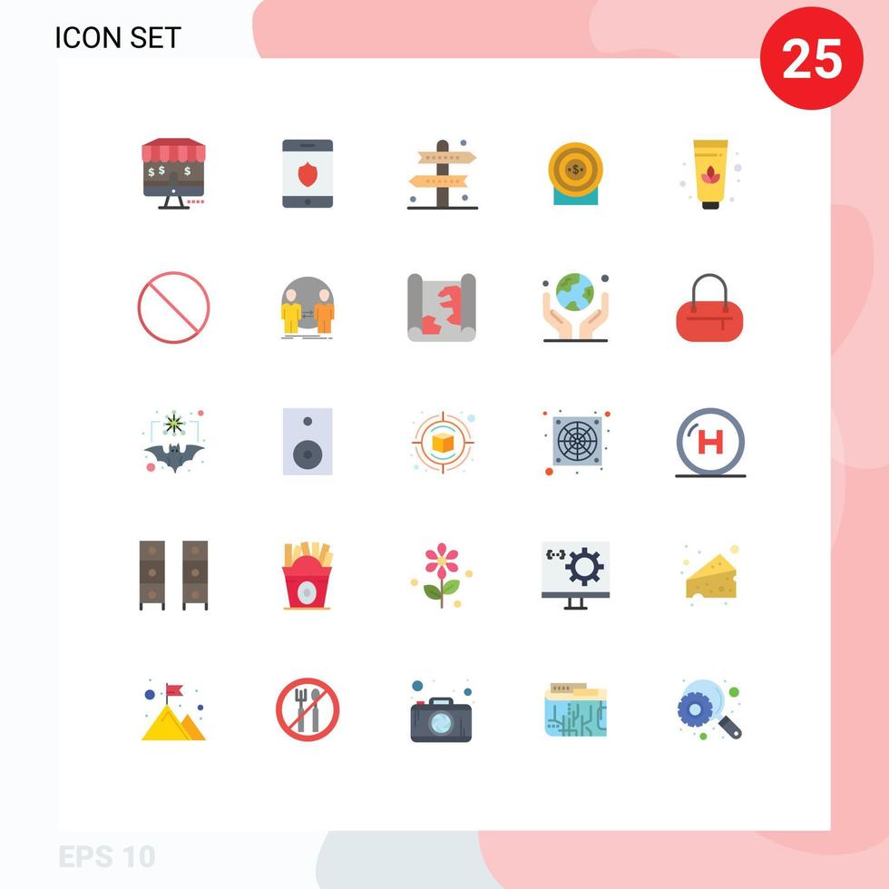 Universal Icon Symbols Group of 25 Modern Flat Colors of cancel lotus directions target money Editable Vector Design Elements