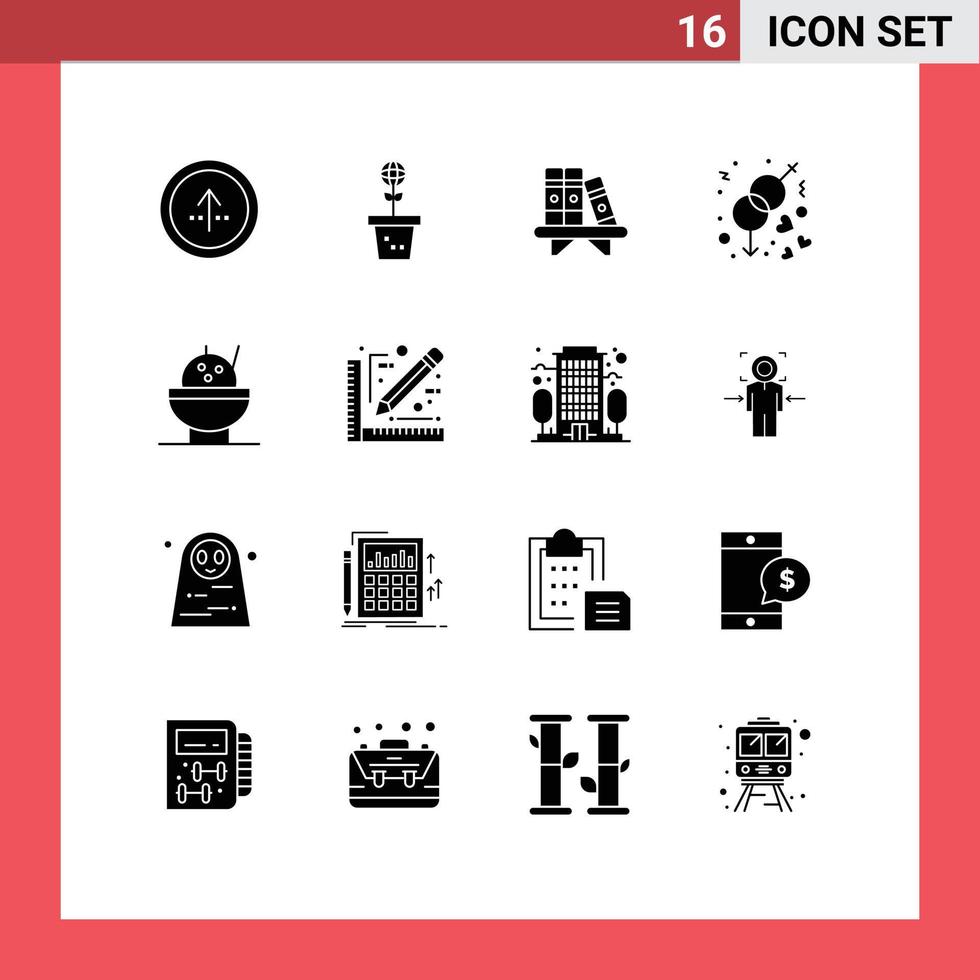 Modern Set of 16 Solid Glyphs Pictograph of wedding gender nature engagement book Editable Vector Design Elements