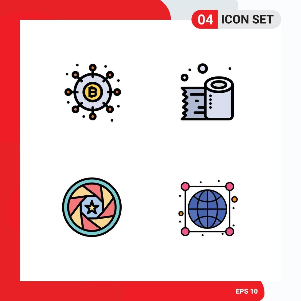 4 Thematic Vector Filledline Flat Colors and Editable Symbols of distribution aperture money paper roll logo Editable Vector Design Elements