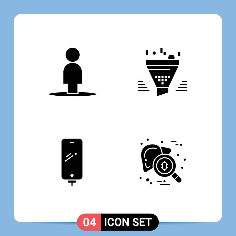Mobile Interface Solid Glyph Set of Pictograms of avatar smart phone filter tool charging Editable Vector Design Elements
