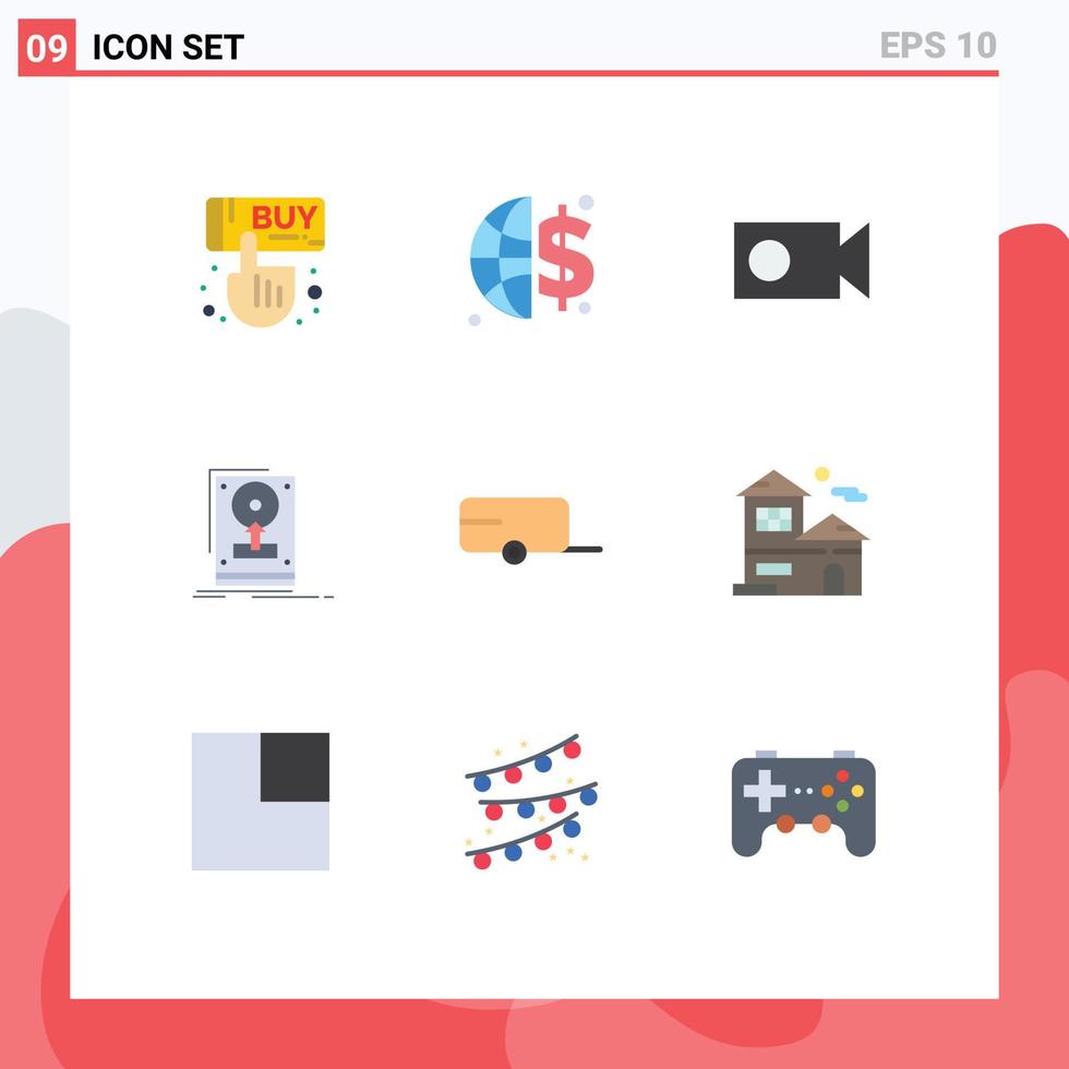 Modern Set of 9 Flat Colors and symbols such as vehicle farmer record upload hdd Editable Vector Design Elements