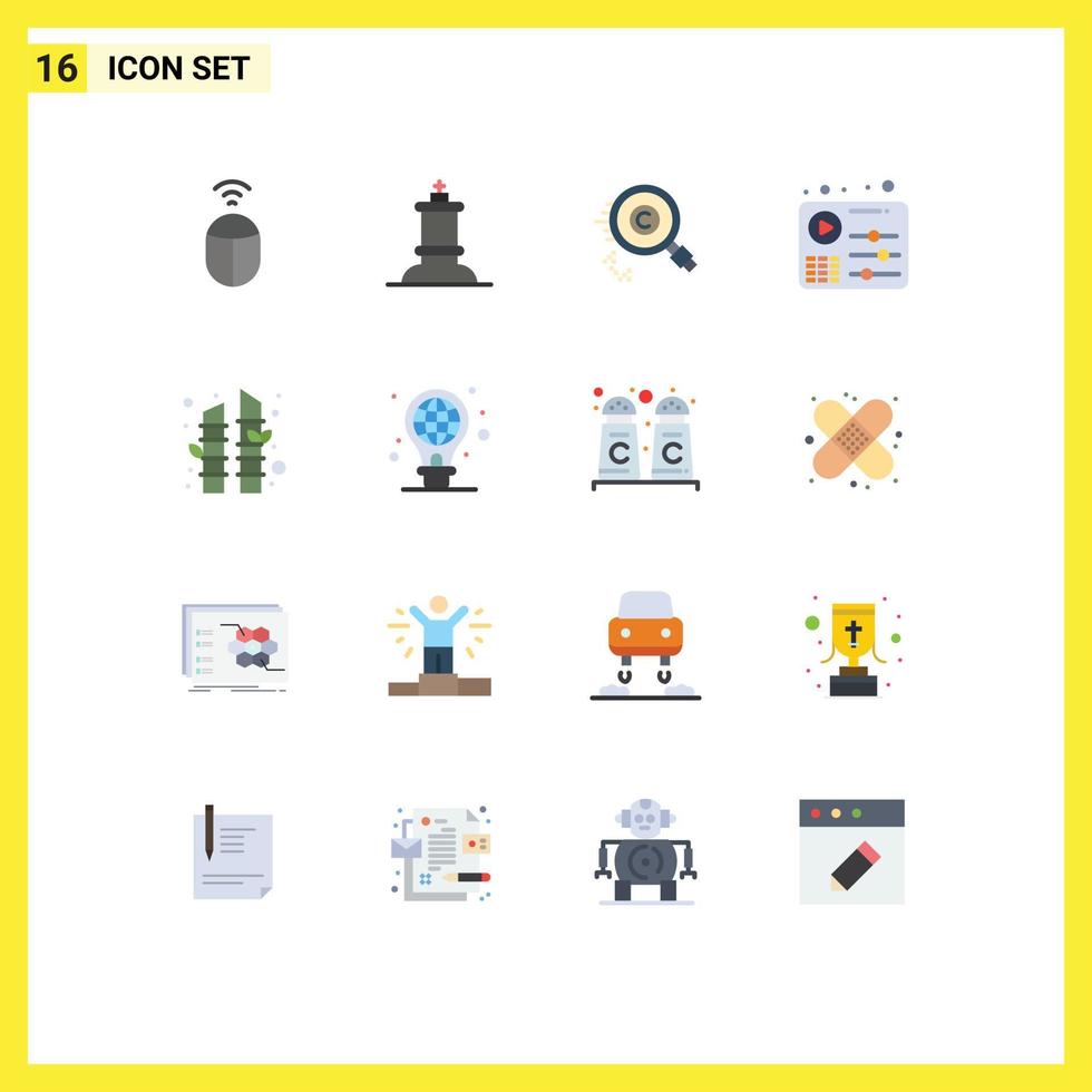 Set of 16 Modern UI Icons Symbols Signs for sauna bamboo find play equalizer Editable Pack of Creative Vector Design Elements