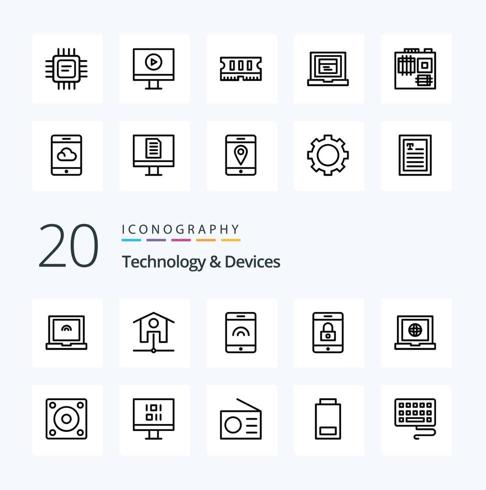 20 Devices Line icon Pack like computer hard disk lock gadgets web vector