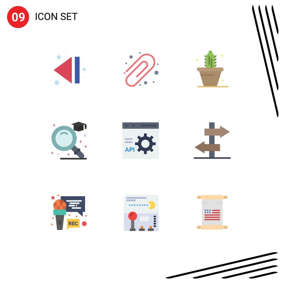 Mobile Interface Flat Color Set of 9 Pictograms of programming develop pot coding graduation Editable Vector Design Elements