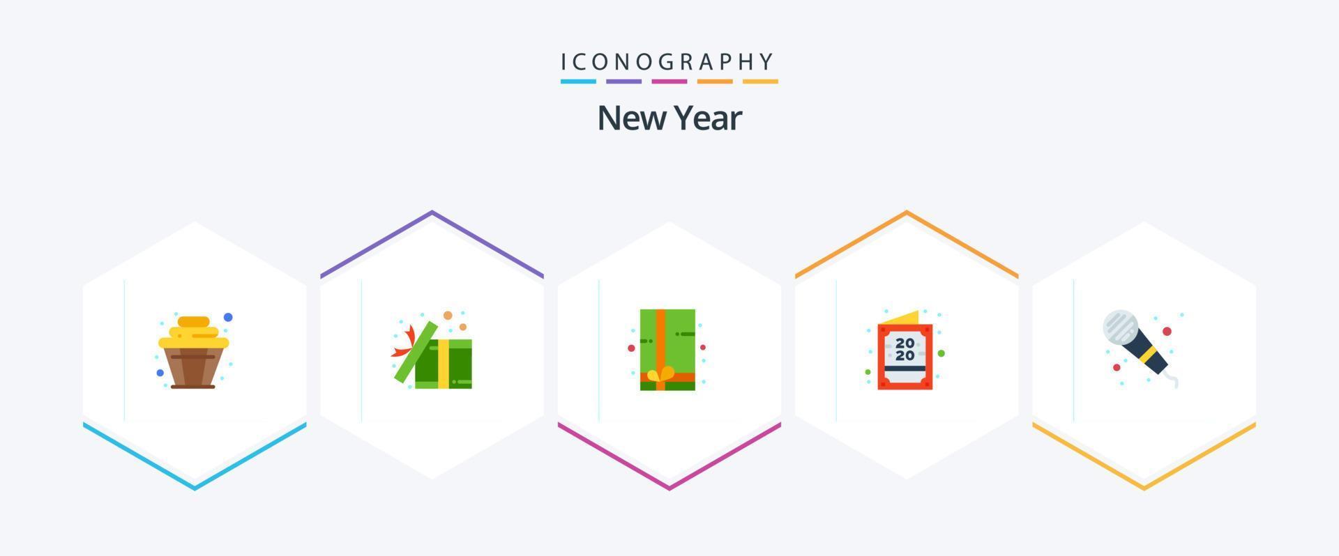 New Year 25 Flat icon pack including mic. new year. surprise. invite. card vector