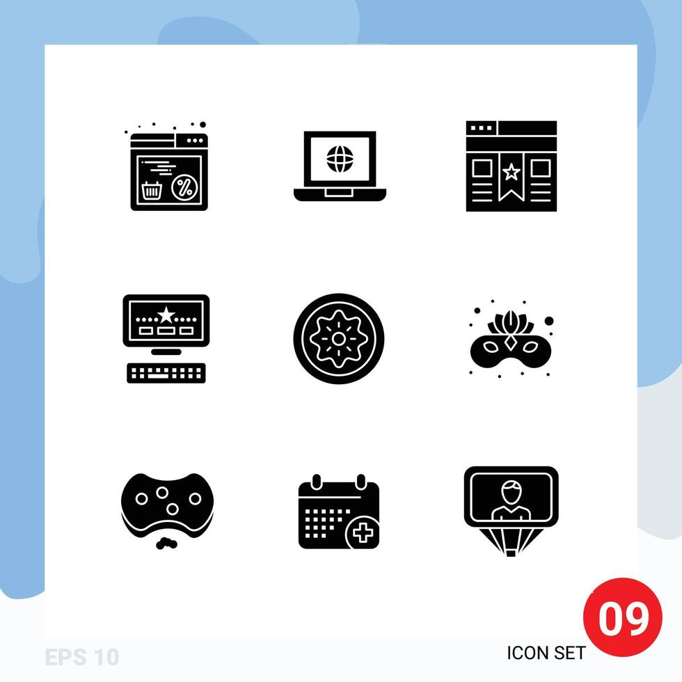 Modern Set of 9 Solid Glyphs and symbols such as fruit drink bookmark keayboard computer Editable Vector Design Elements