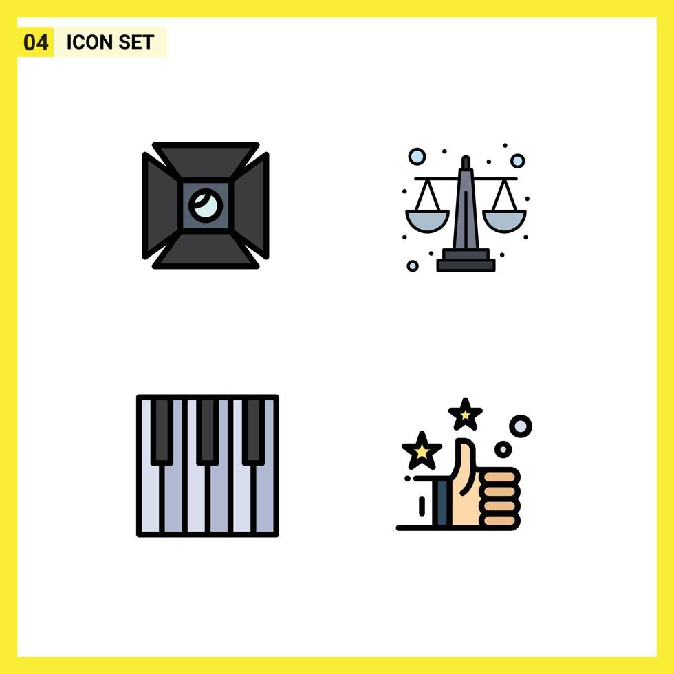 Group of 4 Filledline Flat Colors Signs and Symbols for focus keyboard shooting equality piano Editable Vector Design Elements