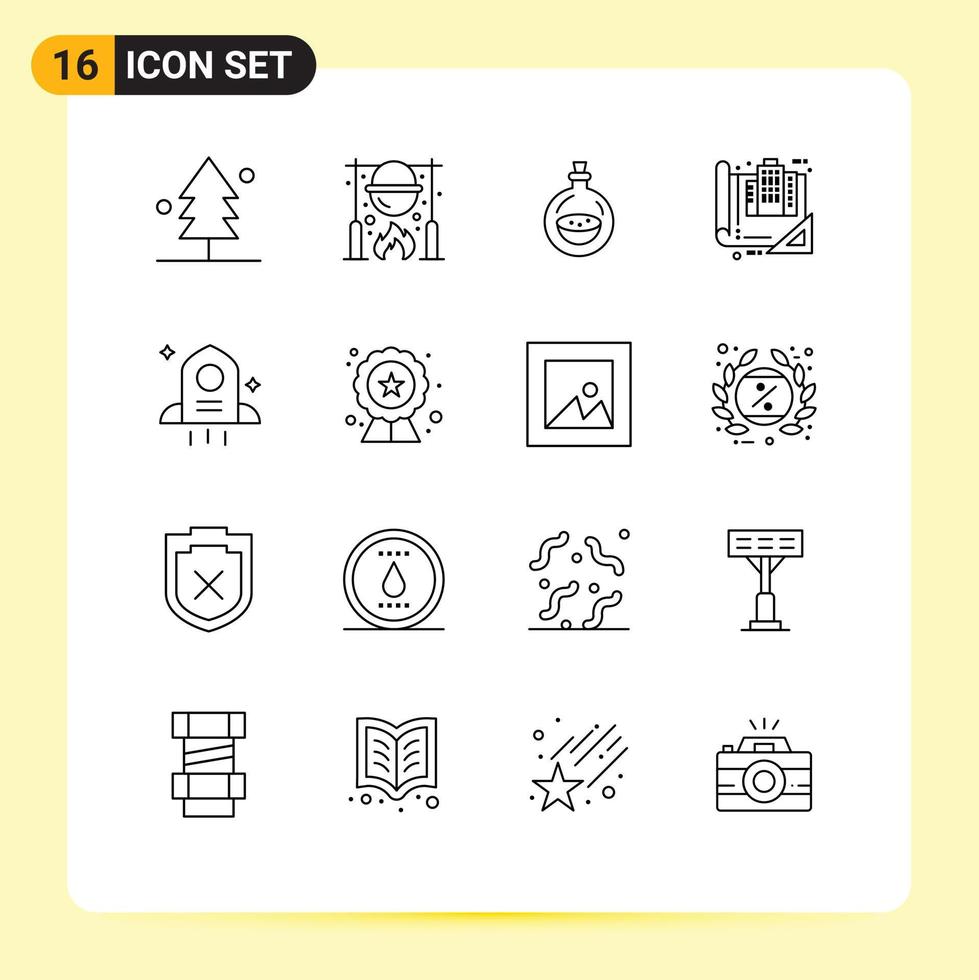 16 Universal Outlines Set for Web and Mobile Applications drawing blueprint cooking blue spray Editable Vector Design Elements