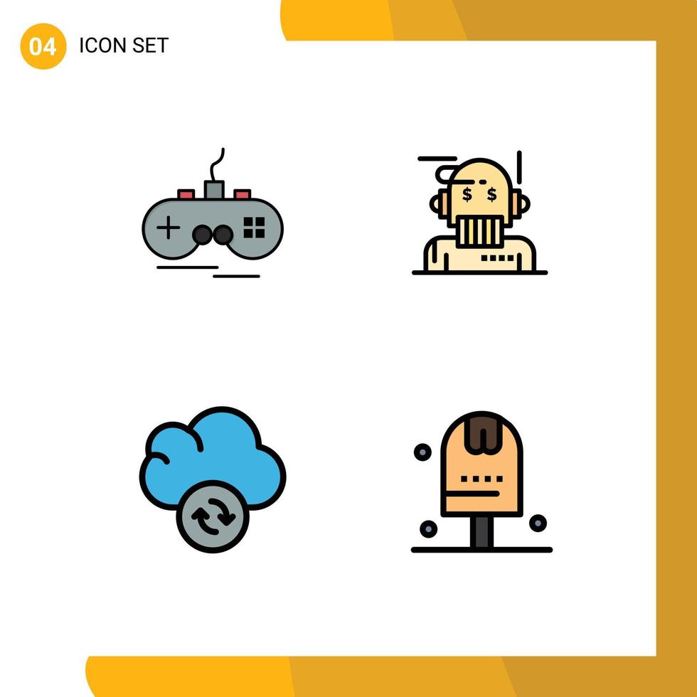 Editable Vector Line Pack of 4 Simple Filledline Flat Colors of joystick cloud gamepad advisor sync Editable Vector Design Elements
