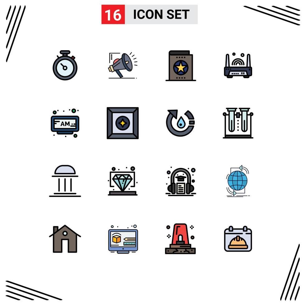 16 User Interface Flat Color Filled Line Pack of modern Signs and Symbols of alarm router book electronic learning Editable Creative Vector Design Elements