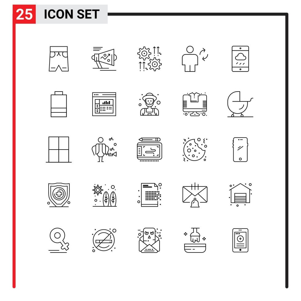 Pack of 25 creative Lines of sync body announce avatar wheel Editable Vector Design Elements