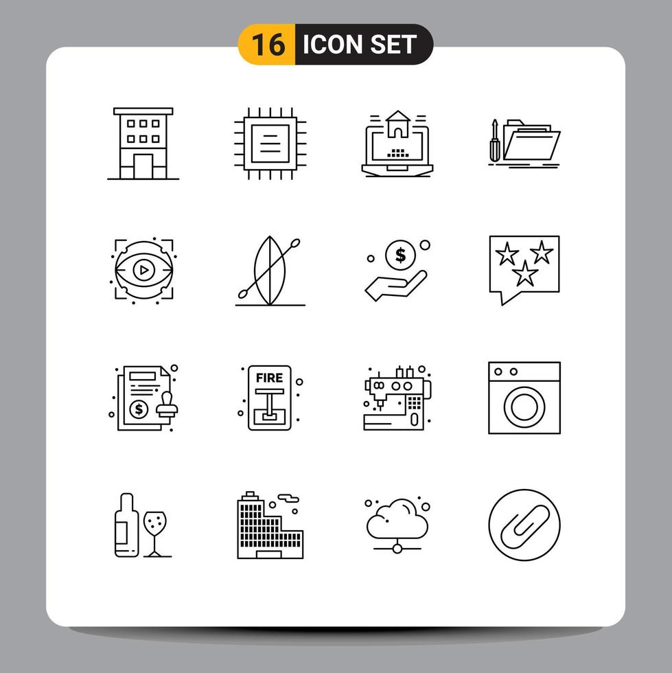 Set of 16 Vector Outlines on Grid for eye resource laptop repair folder Editable Vector Design Elements