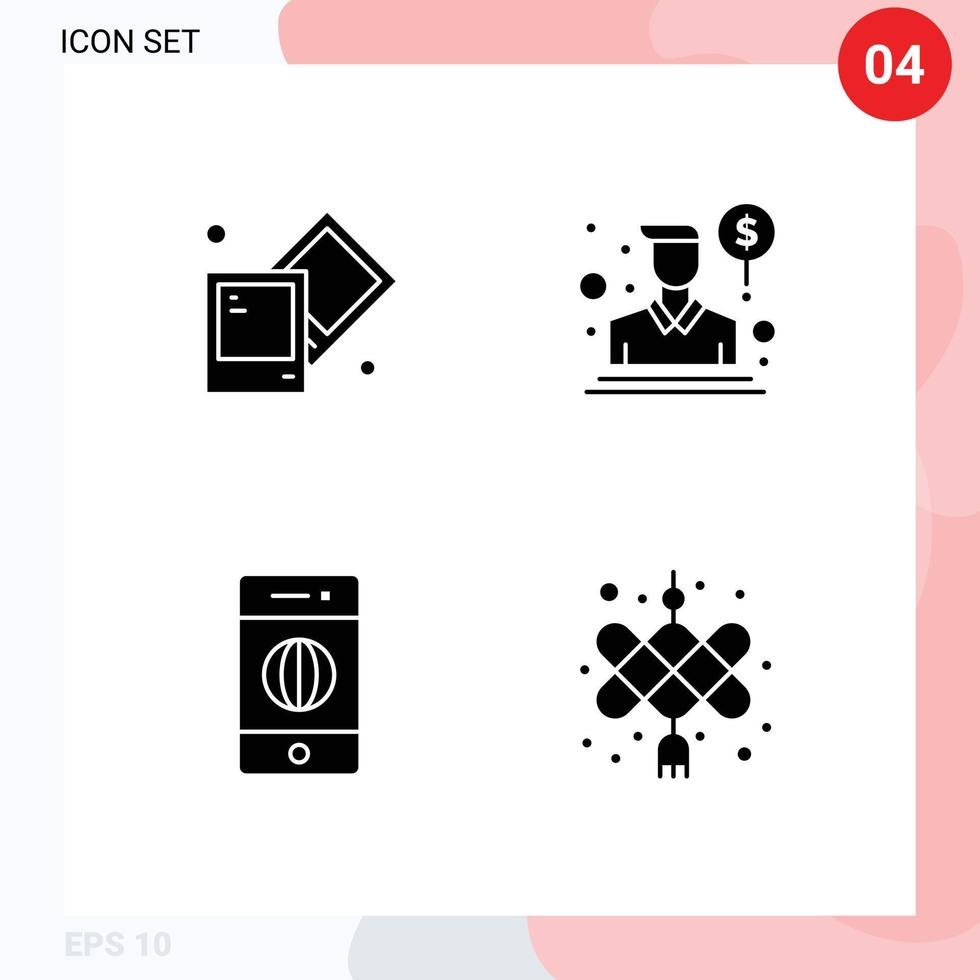 Mobile Interface Solid Glyph Set of 4 Pictograms of creative internet agent salesman chinese knot Editable Vector Design Elements