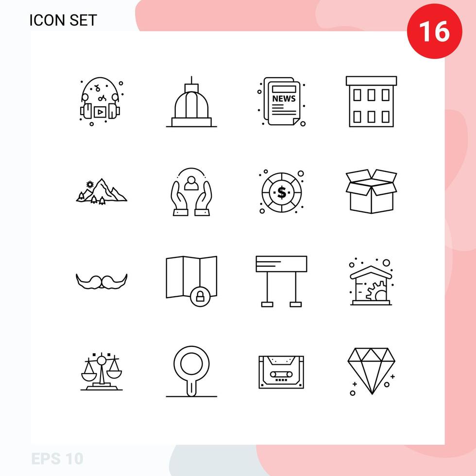 16 Thematic Vector Outlines and Editable Symbols of mountain corporation greek business building Editable Vector Design Elements