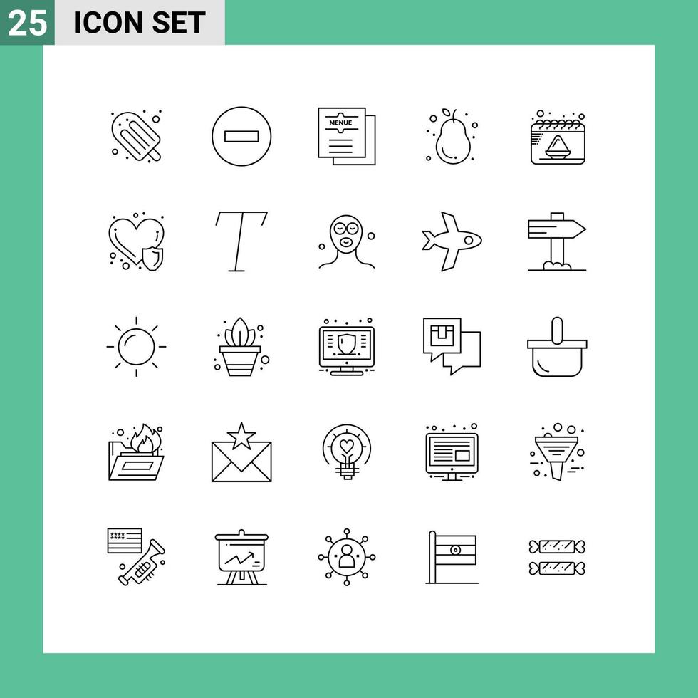 Modern Set of 25 Lines and symbols such as pear fruit stop avocado menu Editable Vector Design Elements
