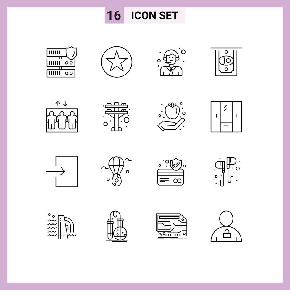 Set of 16 Vector Outlines on Grid for group money star cash service Editable Vector Design Elements