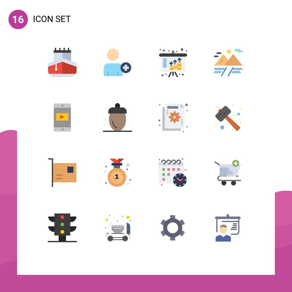 Pack of 16 creative Flat Colors of video mobile growth application cloud Editable Pack of Creative Vector Design Elements