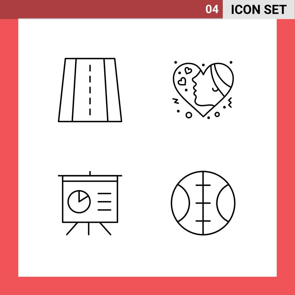 Stock Vector Icon Pack of 4 Line Signs and Symbols for perspective board emojis hearts baseball Editable Vector Design Elements