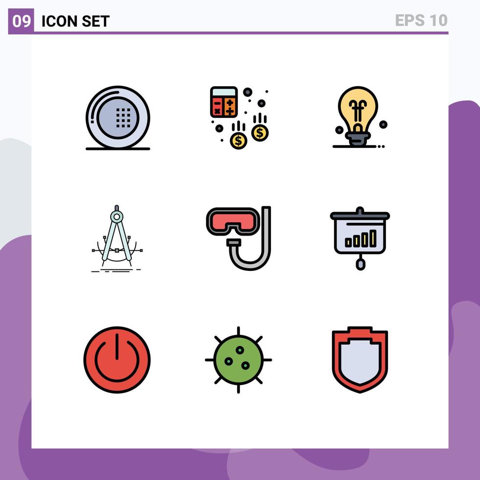 Editable Vector Line Pack of 9 Simple Filledline Flat Colors of measurement geometry calculator accure idea Editable Vector Design Elements