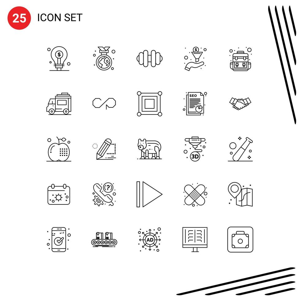 Modern Set of 25 Lines Pictograph of bus camp environment bag funnel Editable Vector Design Elements