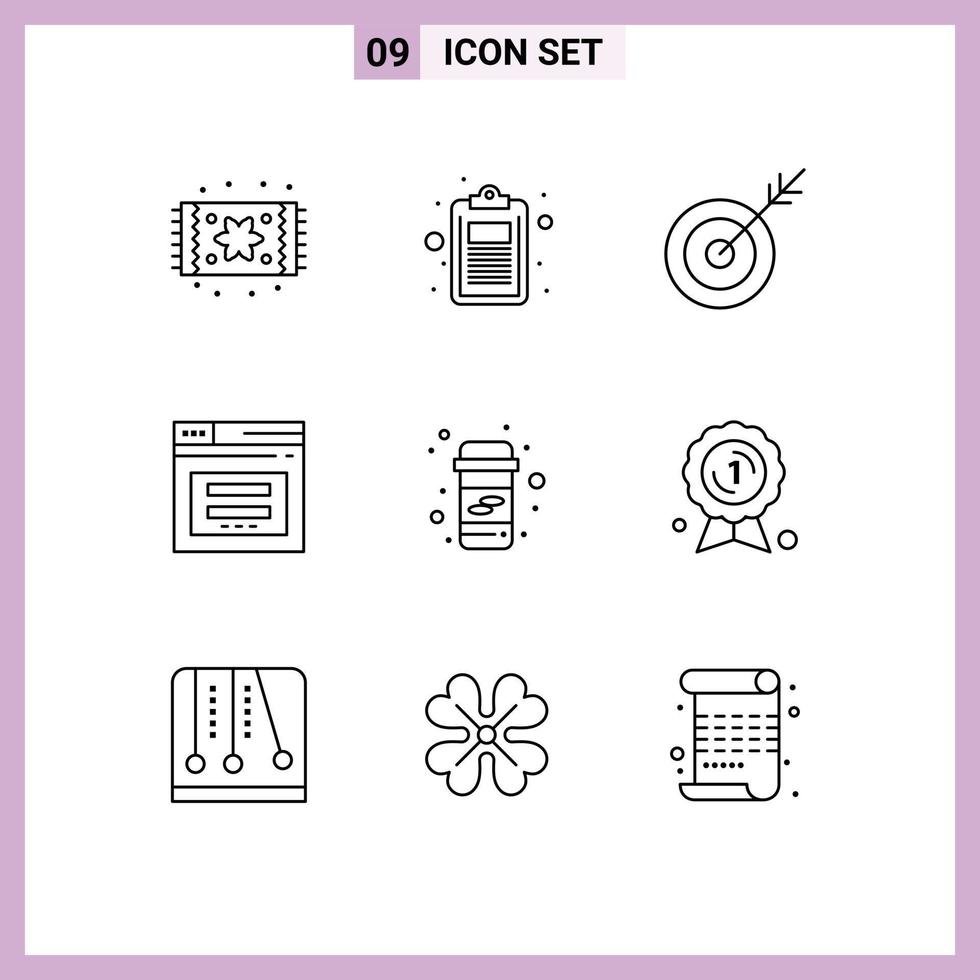 User Interface Pack of 9 Basic Outlines of email web test secure target Editable Vector Design Elements