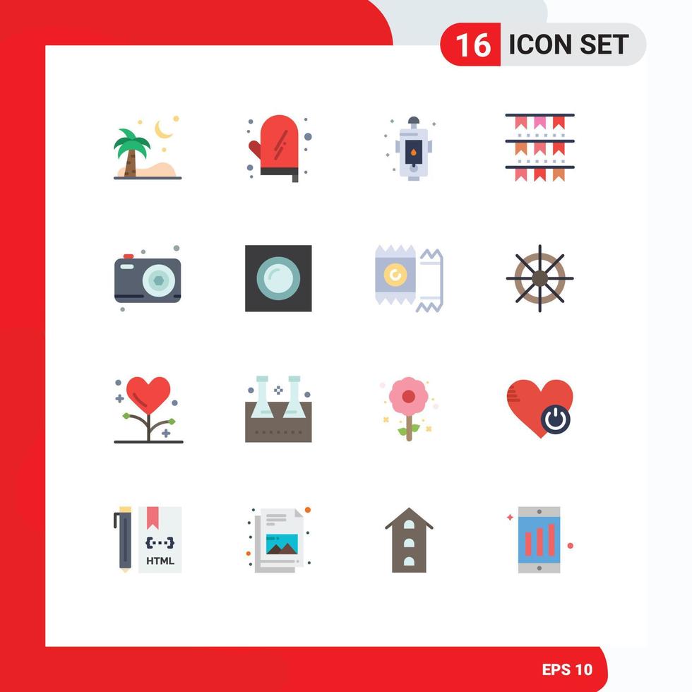 Flat Color Pack of 16 Universal Symbols of dad decoration city buntings fire Editable Pack of Creative Vector Design Elements