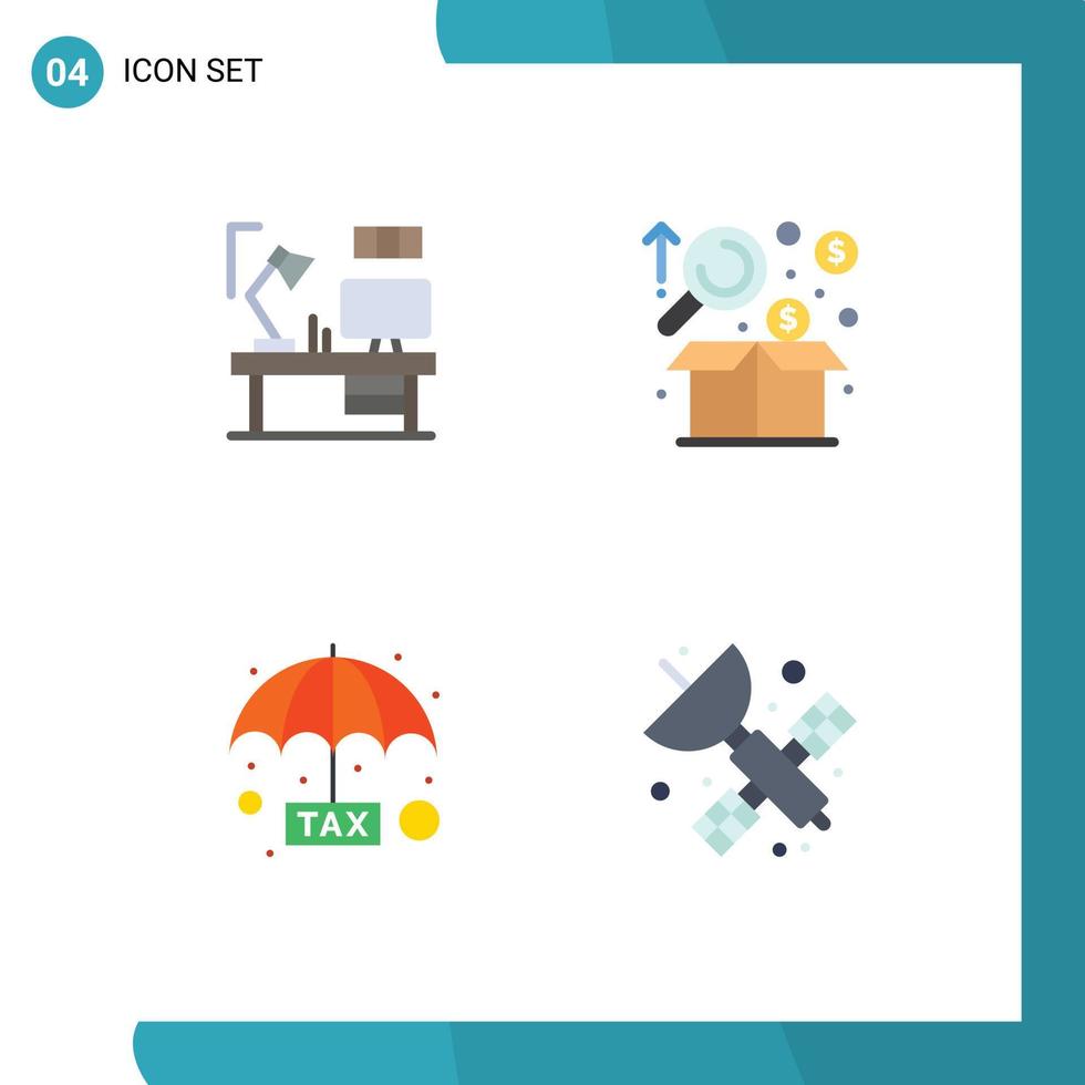 Modern Set of 4 Flat Icons and symbols such as table product computer business payable Editable Vector Design Elements