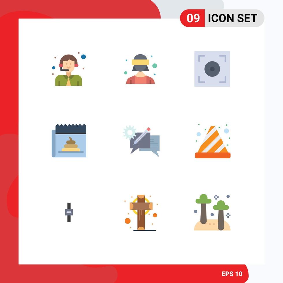 Mobile Interface Flat Color Set of 9 Pictograms of communication news cinema journalism fake Editable Vector Design Elements