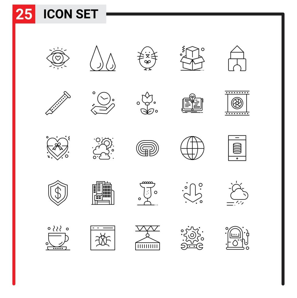 Set of 25 Vector Lines on Grid for toy building chicken office box Editable Vector Design Elements