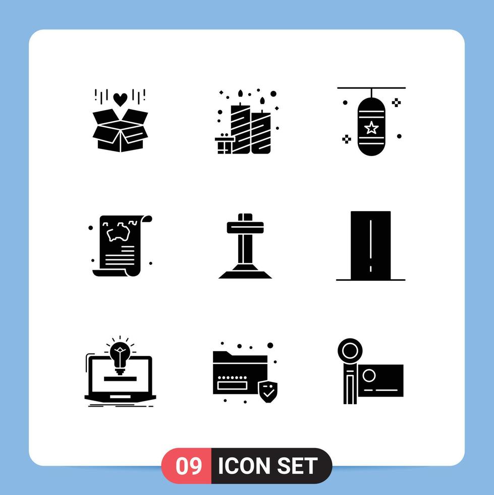 Mobile Interface Solid Glyph Set of 9 Pictograms of guide article boxing bag news sports Editable Vector Design Elements