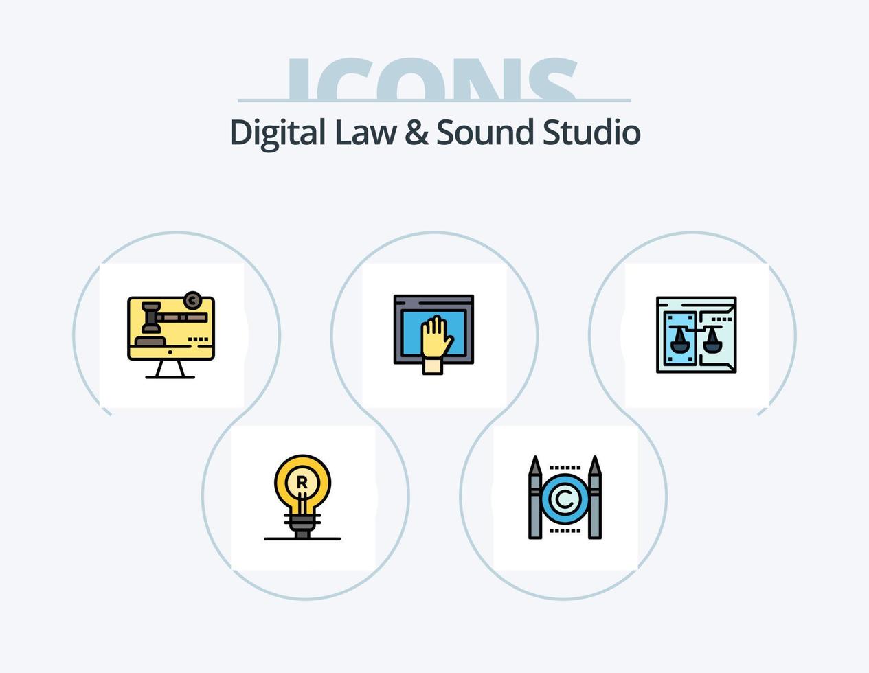 digital ley y sonido estudio línea lleno icono paquete 5 5 icono diseño. ley. derechos de autor. digital. negocio. tecnologia vector