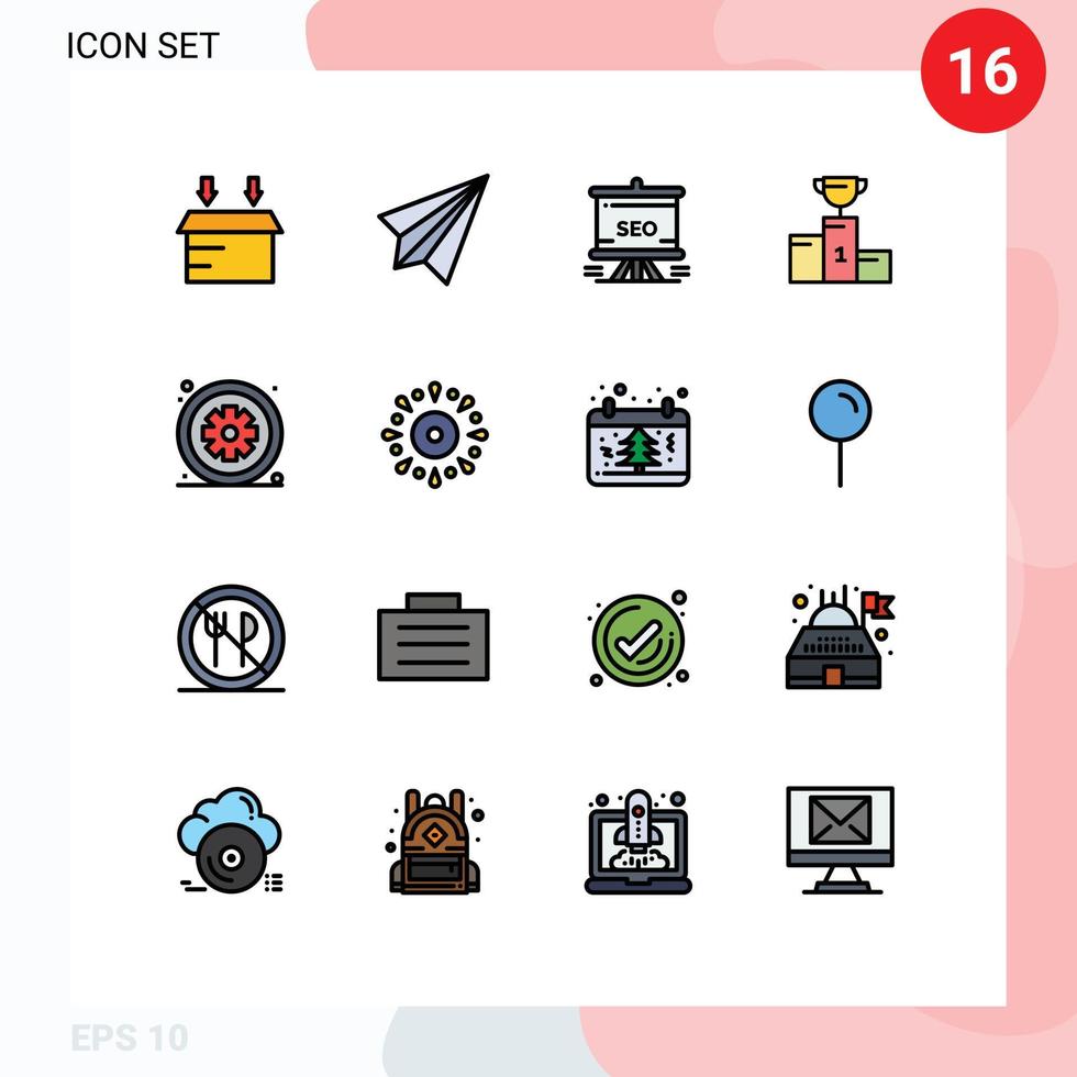 16 Universal Flat Color Filled Line Signs Symbols of goblet champion presentation ceremony board Editable Creative Vector Design Elements