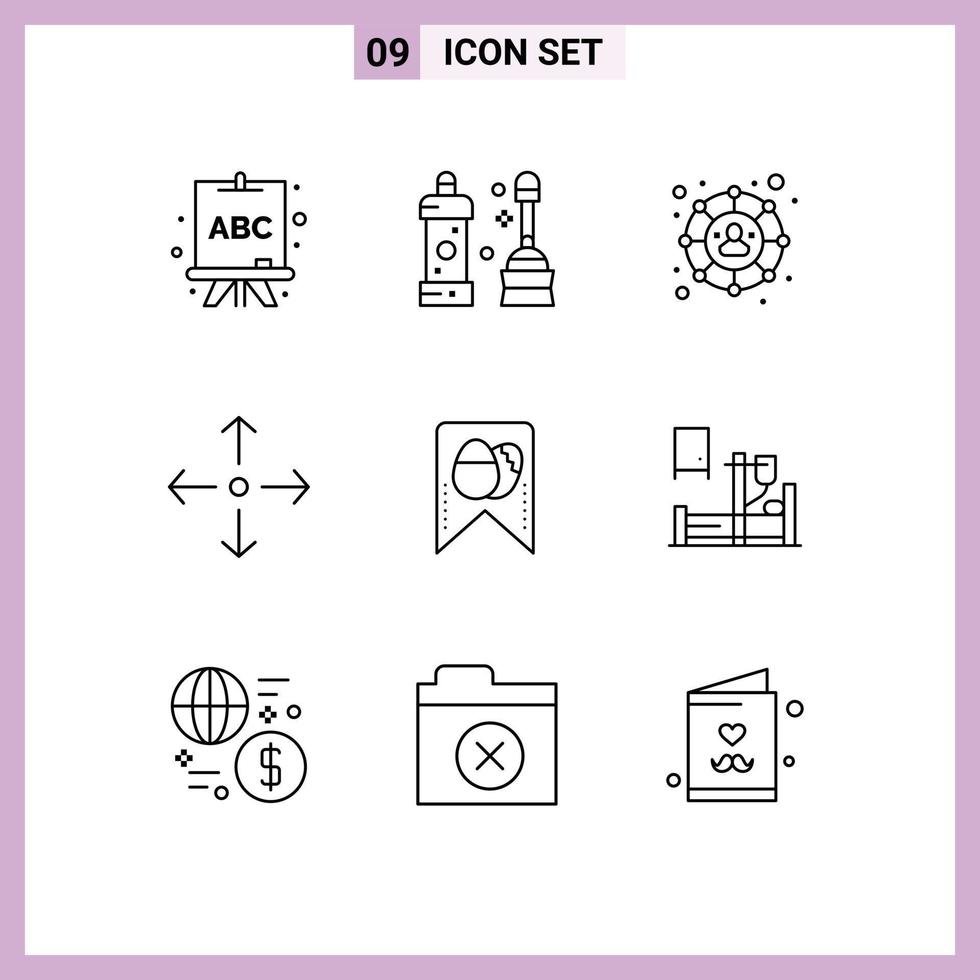 Modern Set of 9 Outlines and symbols such as drip egg social easter full screen Editable Vector Design Elements