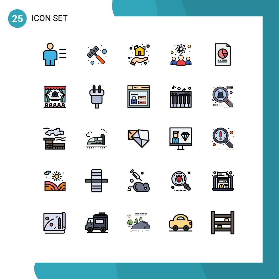 Universal Icon Symbols Group of 25 Modern Filled line Flat Colors of scientists physicists steak knowledge worker house Editable Vector Design Elements