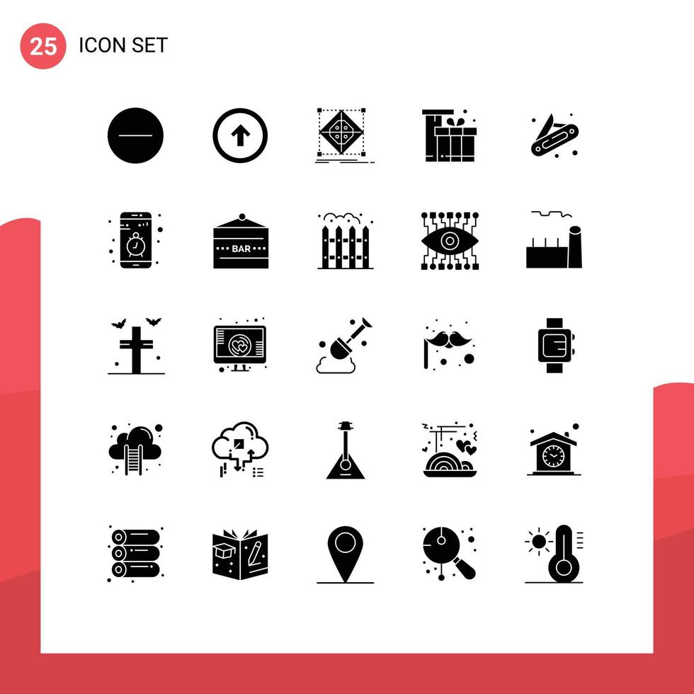 Pictogram Set of 25 Simple Solid Glyphs of shopping package architecture box preparation Editable Vector Design Elements