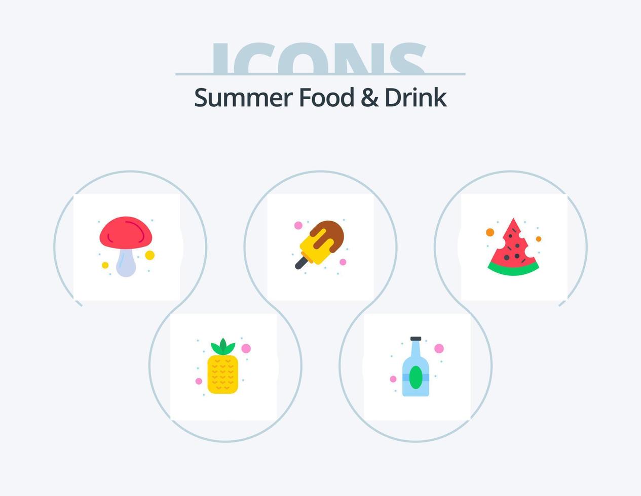 verano comida y bebida plano icono paquete 5 5 icono diseño. pedazo. hielo. cocinando. postre. hielo crema vector