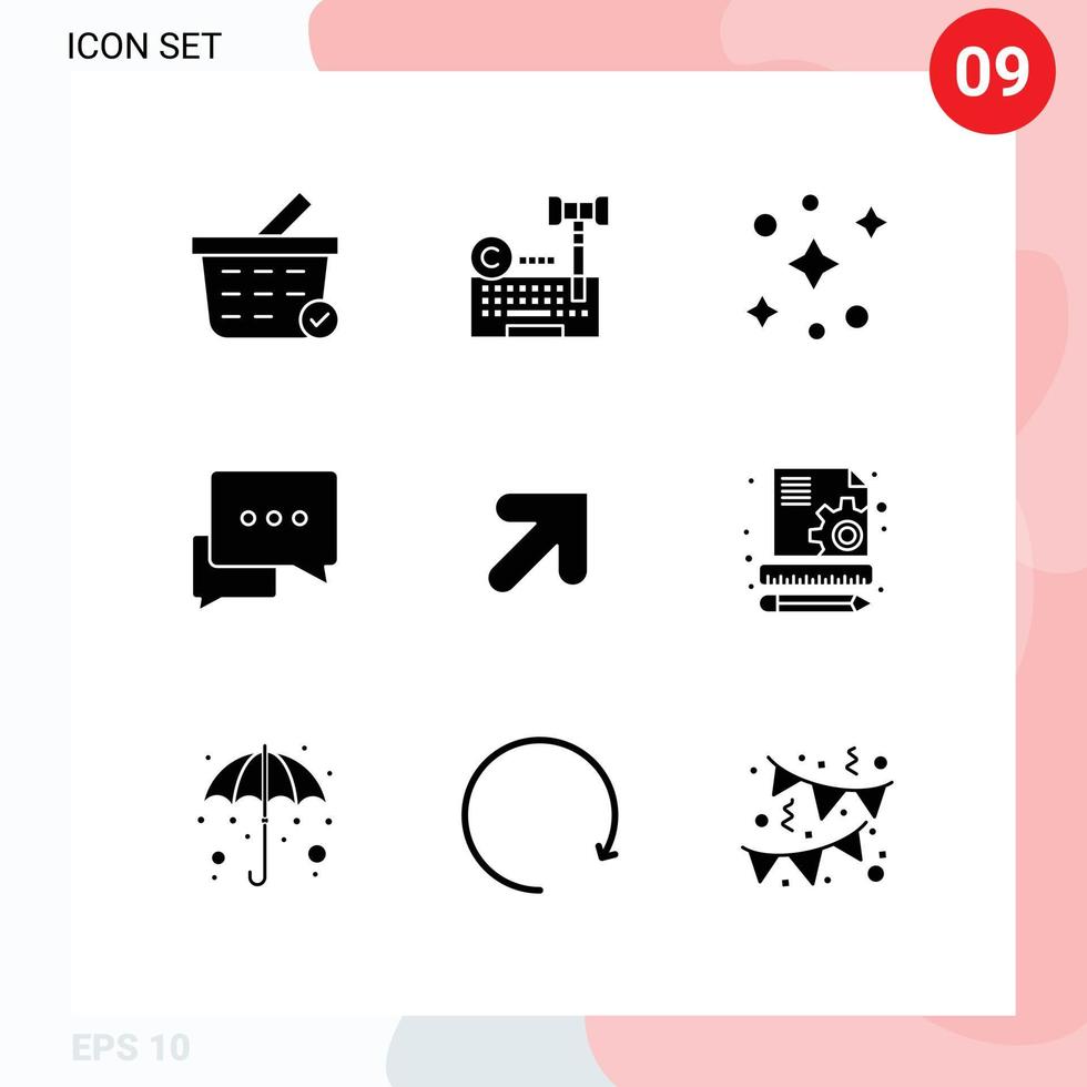 Universal Icon Symbols Group of 9 Modern Solid Glyphs of right arrow galaxy bubble conversation Editable Vector Design Elements