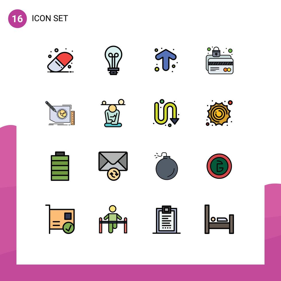 16 Thematic Vector Flat Color Filled Lines and Editable Symbols of design protection arrows lock card protection Editable Creative Vector Design Elements