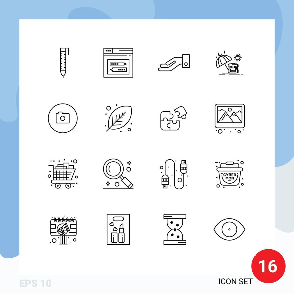 Outline Pack of 16 Universal Symbols of basic camera alms season backpack Editable Vector Design Elements