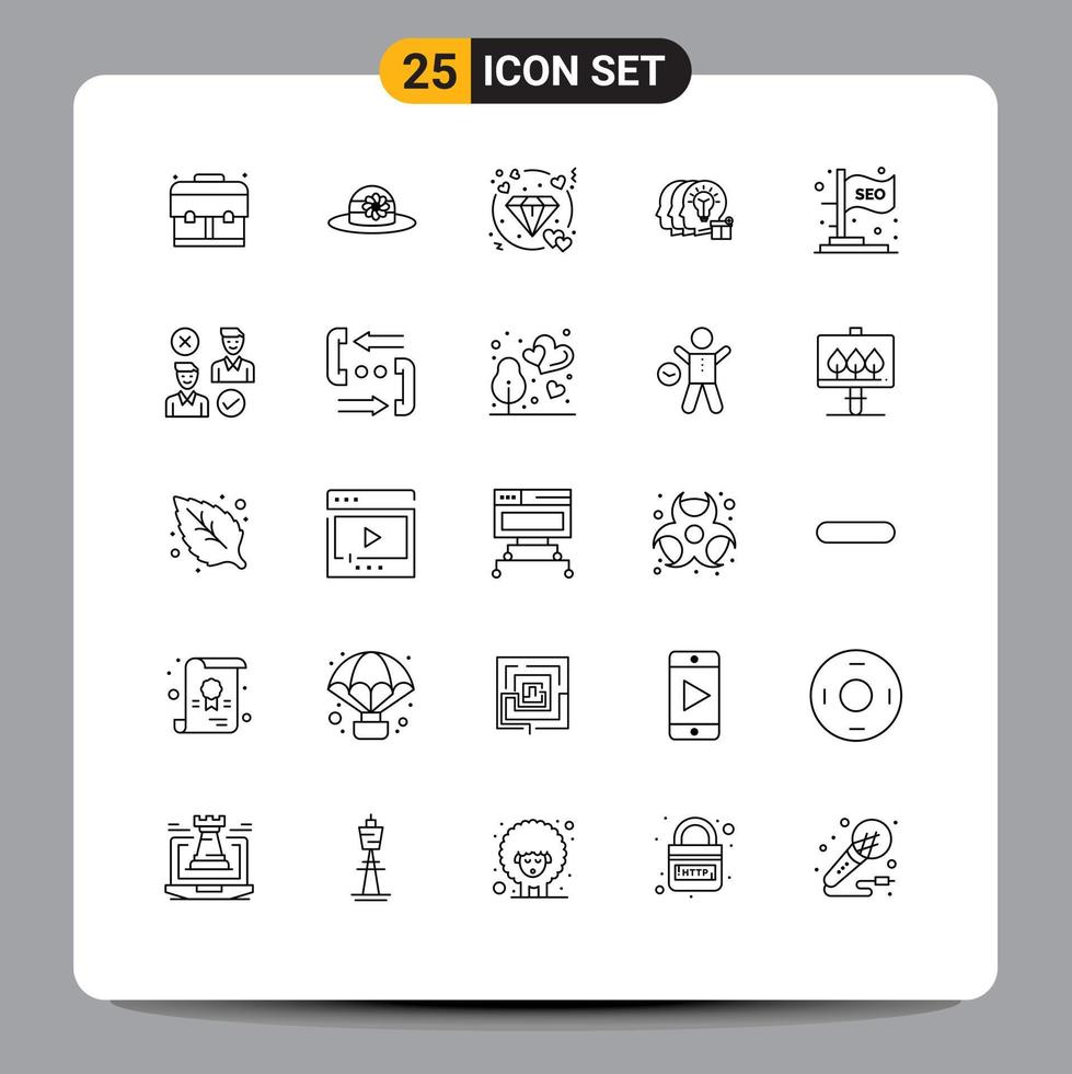 Pack of 25 Modern Lines Signs and Symbols for Web Print Media such as seo idea love flag transfer Editable Vector Design Elements