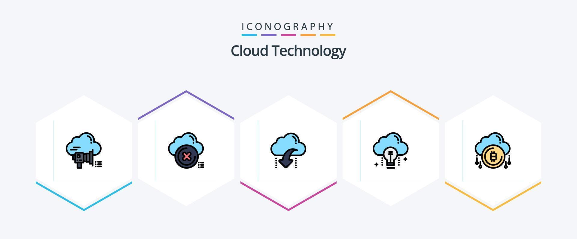Cloud Technology 25 FilledLine icon pack including data. cloud. cancel. data. down vector