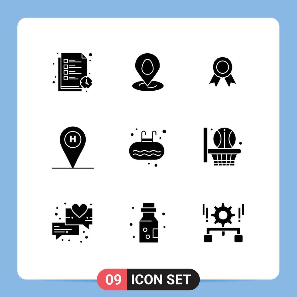 Group of 9 Solid Glyphs Signs and Symbols for ladder location badge travel beach Editable Vector Design Elements