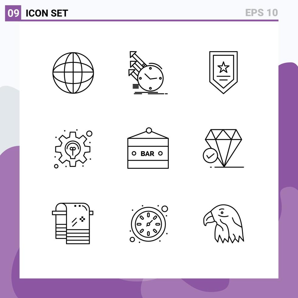 Stock Vector Icon Pack of 9 Line Signs and Symbols for bar solution research idea winner Editable Vector Design Elements